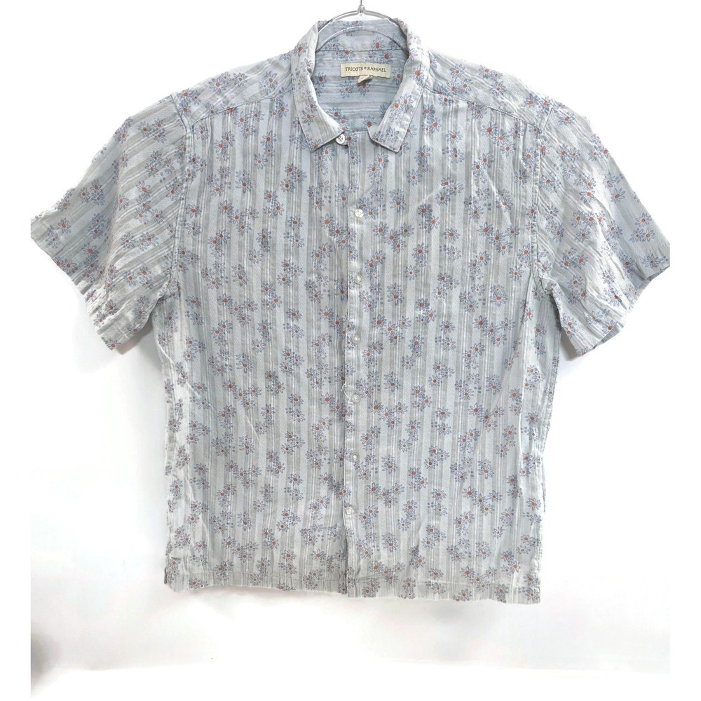 Tricots St Raphael Shirt Mens Large Gray Floral Short Sleeve‎ Cotton Casual